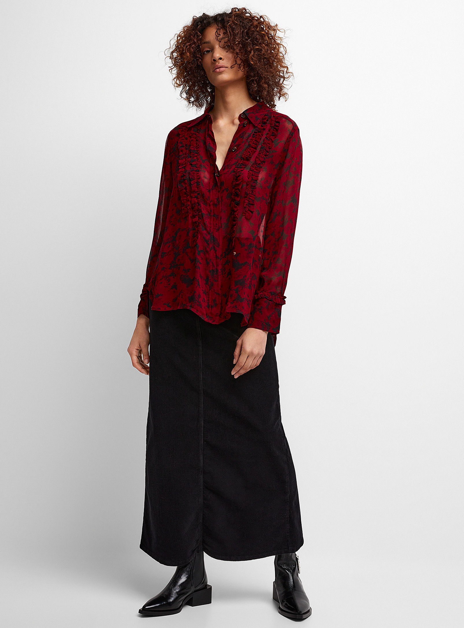 Ganni Organic Cotton-blend Corduroy Maxi Skirt In Black