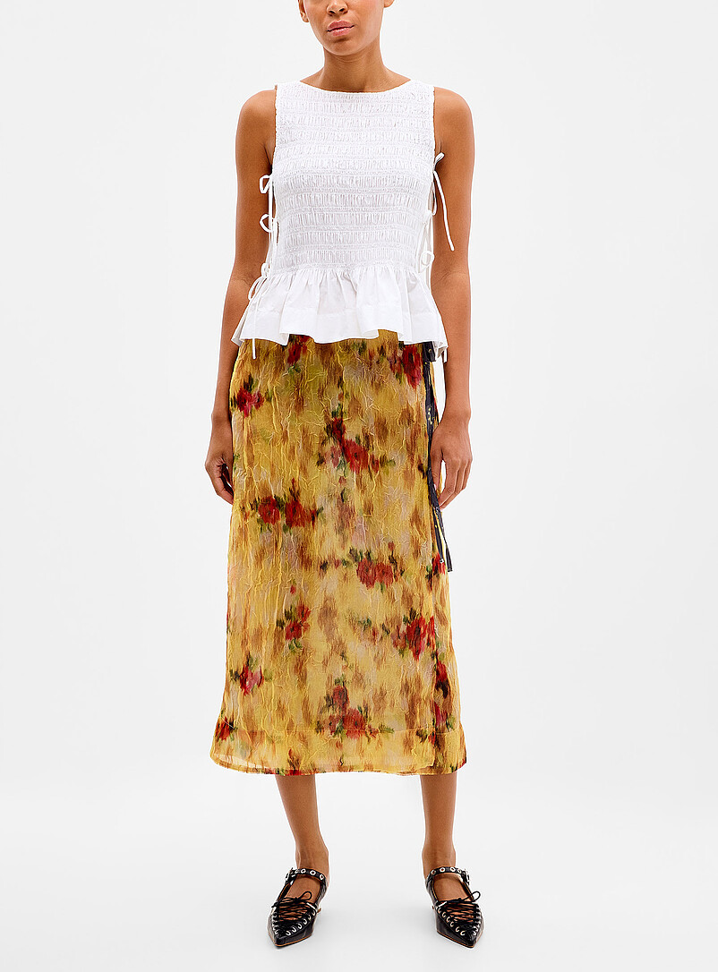 Floral patchwork wraparound midi skirt product image (primary)