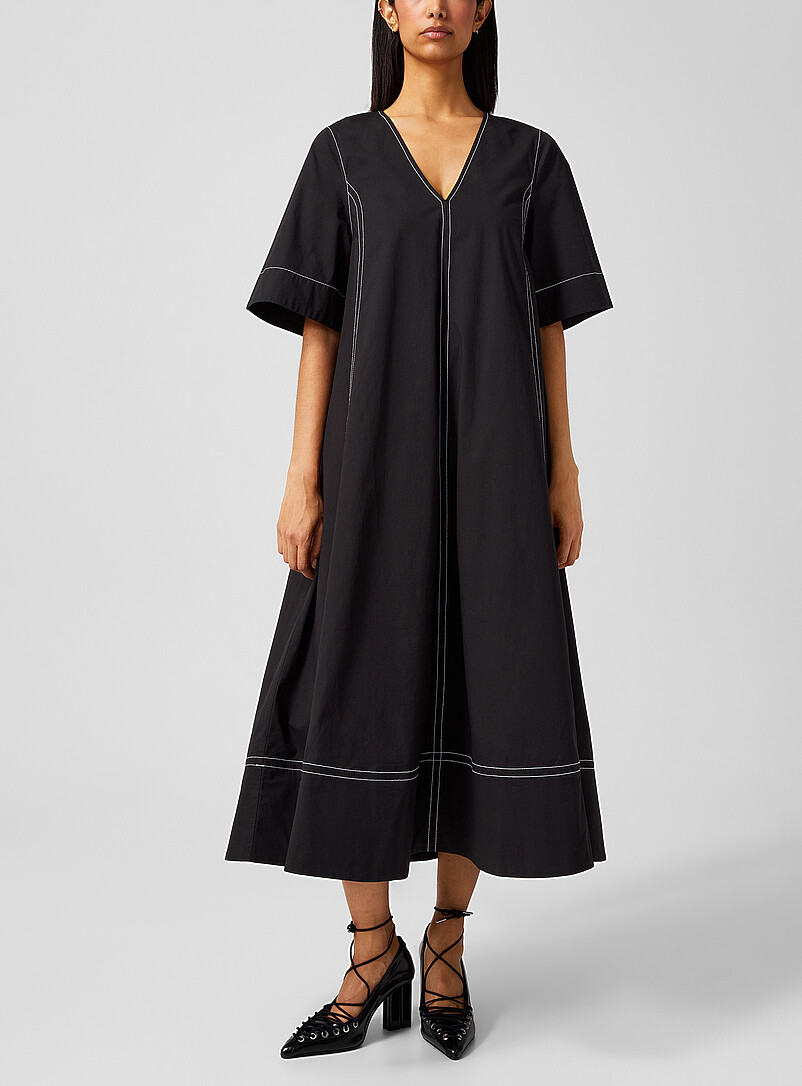 Poplin V-Neck Dress