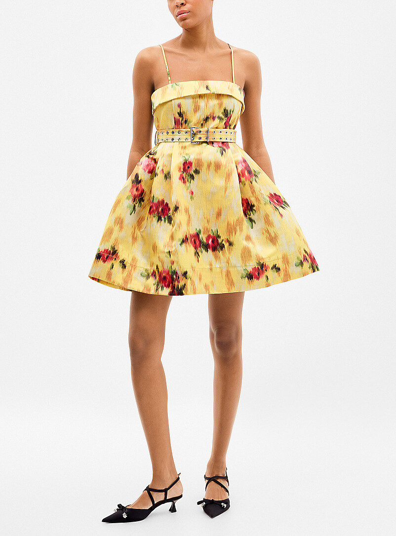 Floral Print Duchess Silk Bubble Mini-Dress