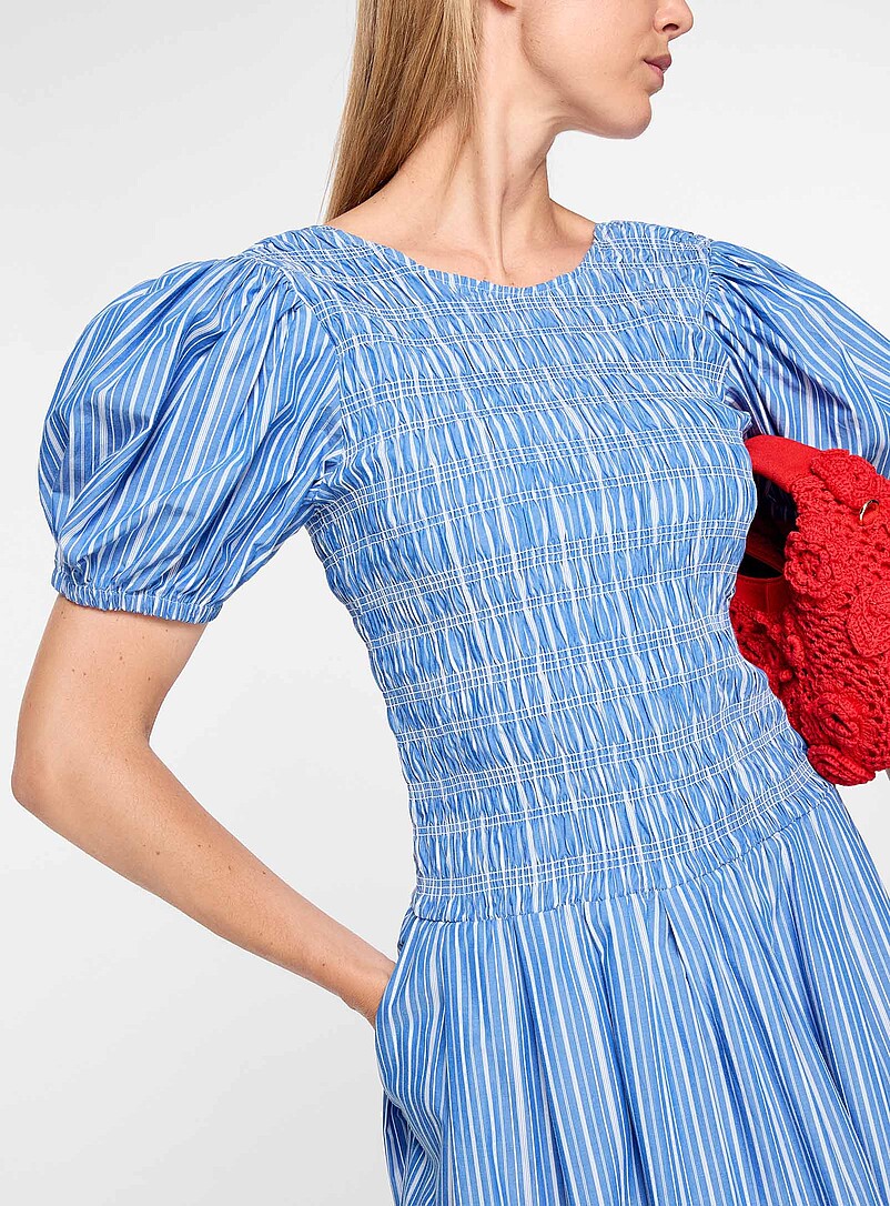 Striped smocked puff-sleeve midi dress product image 2