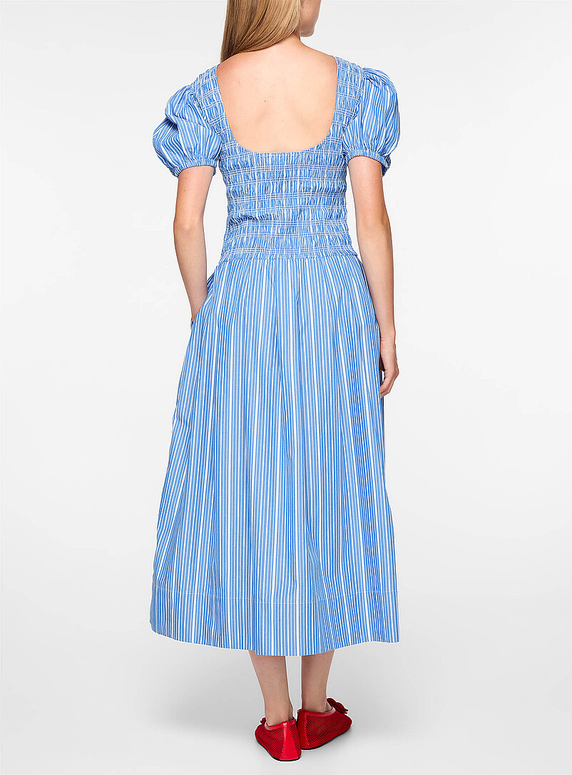 Striped smocked puff-sleeve midi dress product image 3