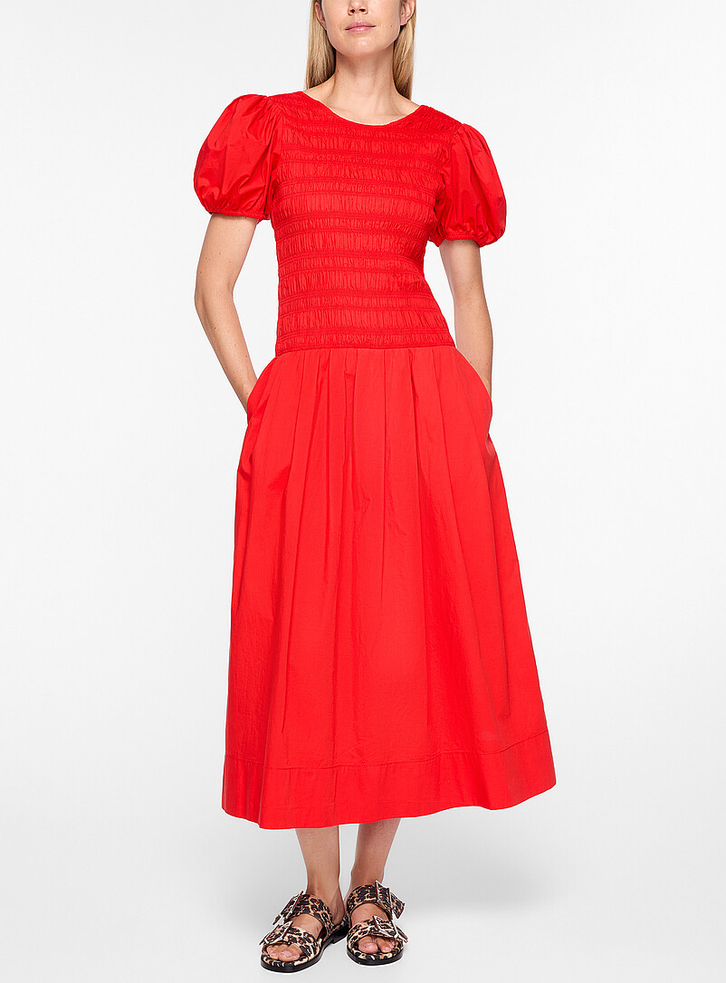 Smocked puff-sleeve midi dress product image (primary)