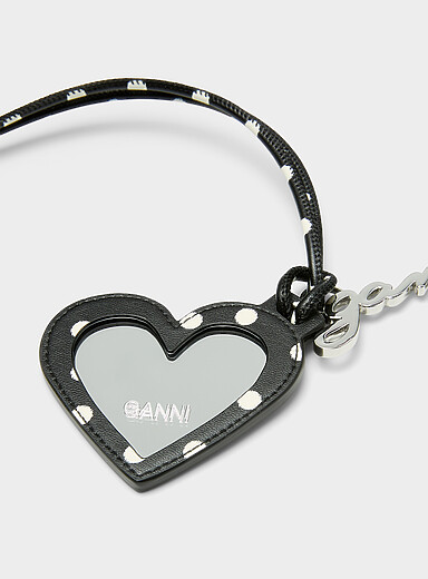 Polka-dotted heart-shaped mirror bag charm
