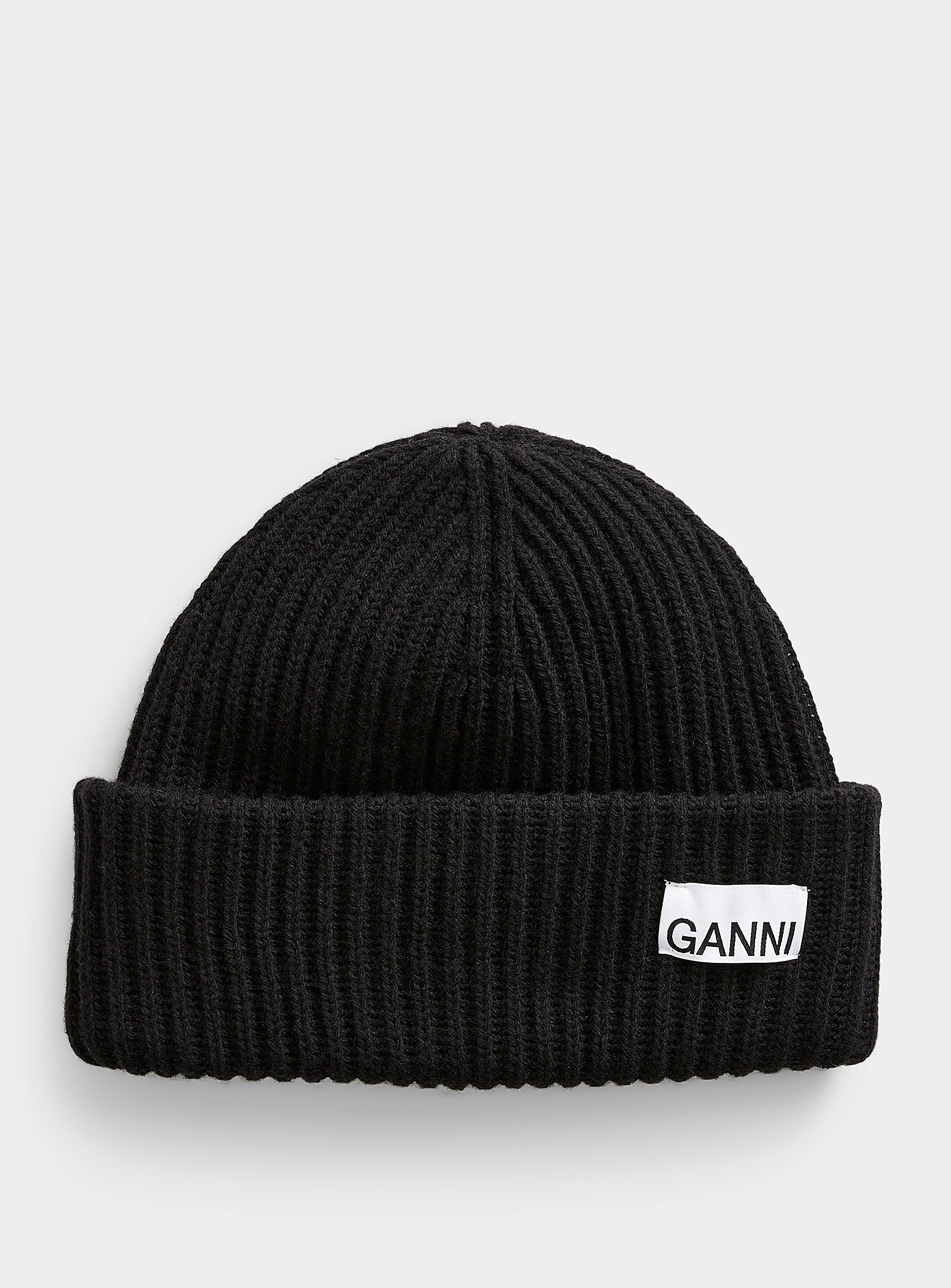 Ganni Logo Wool Tuque In Black