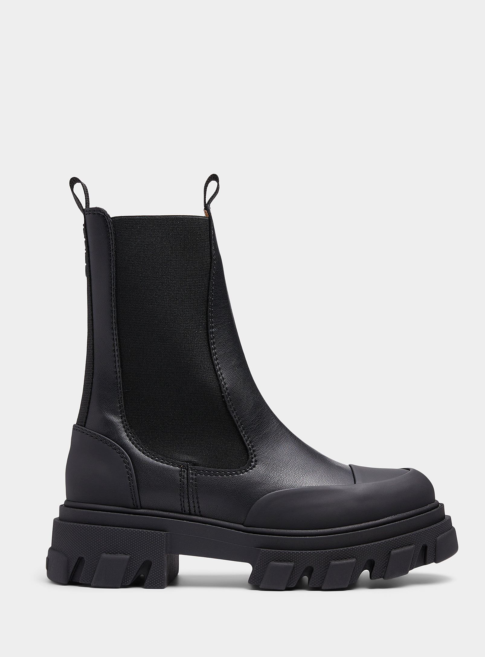 Shop Ganni Ink Black Recycled Leather High-top Chelsea Boots Women