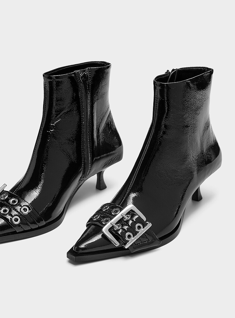 Silver-tone grommets pointed-toe patent boot Women product image (primary)