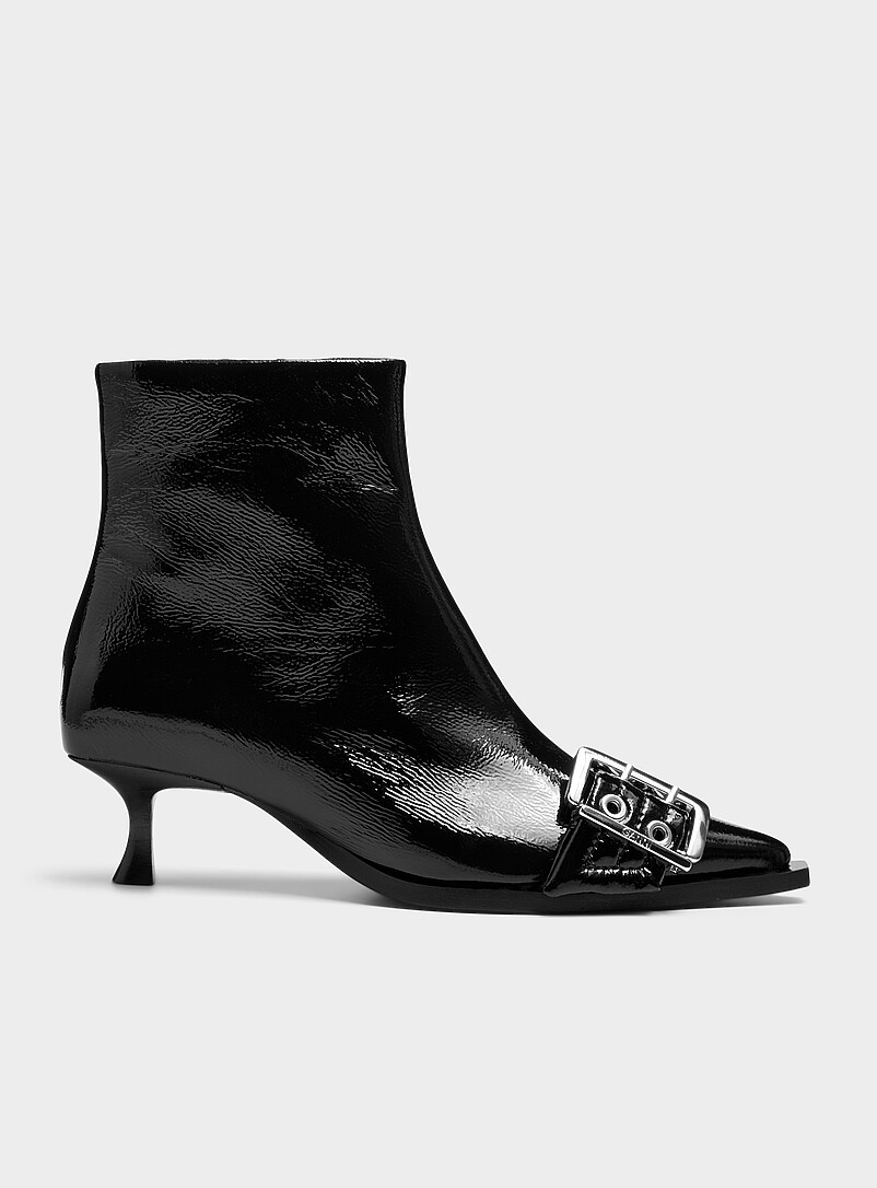Silver-tone grommets pointed-toe patent boot Women product image 2