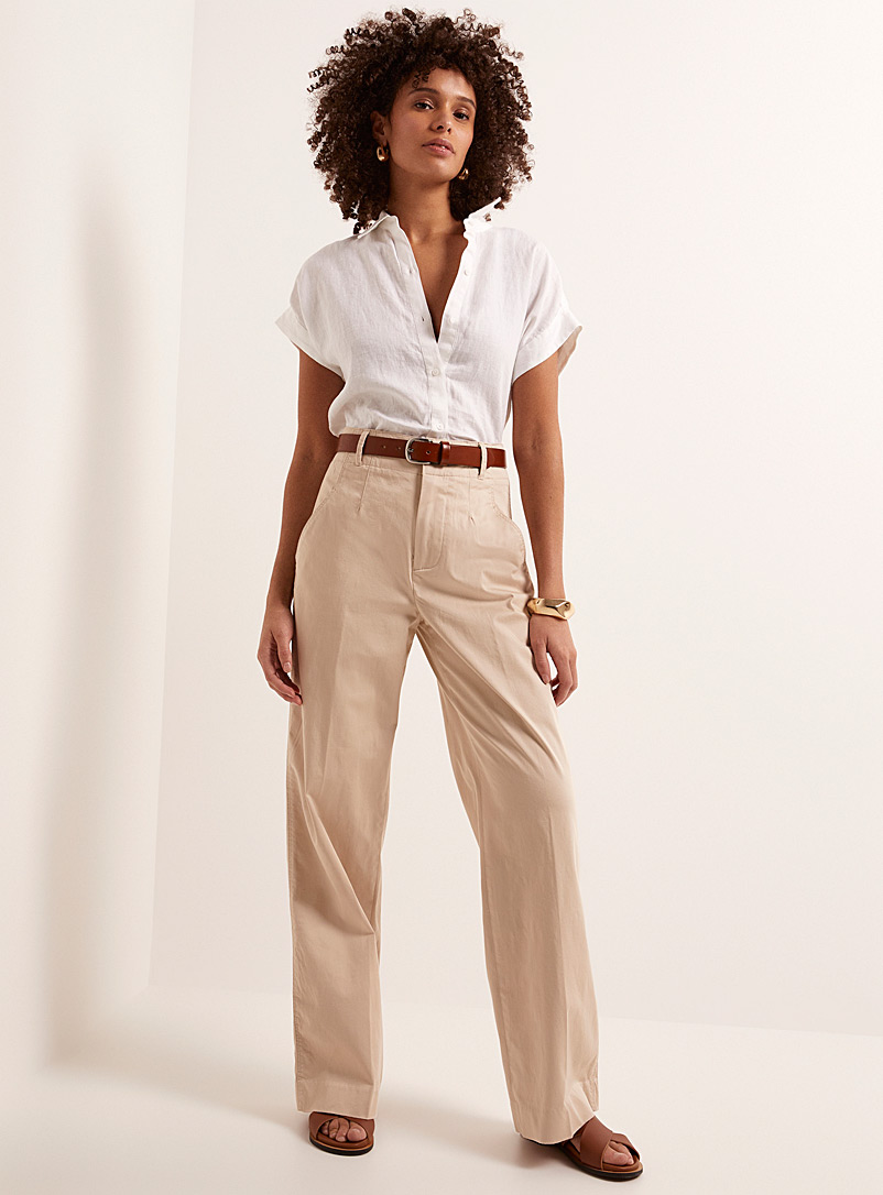 Contemporaine Sand Cuffed-wide-leg chino pant for women