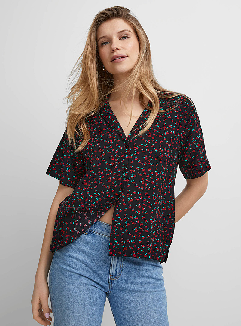 Icône Patterned Red Notched collar boxy-fit blouse for women