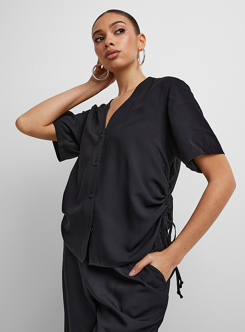 Icône Black Drawcords V-neck blouse for women