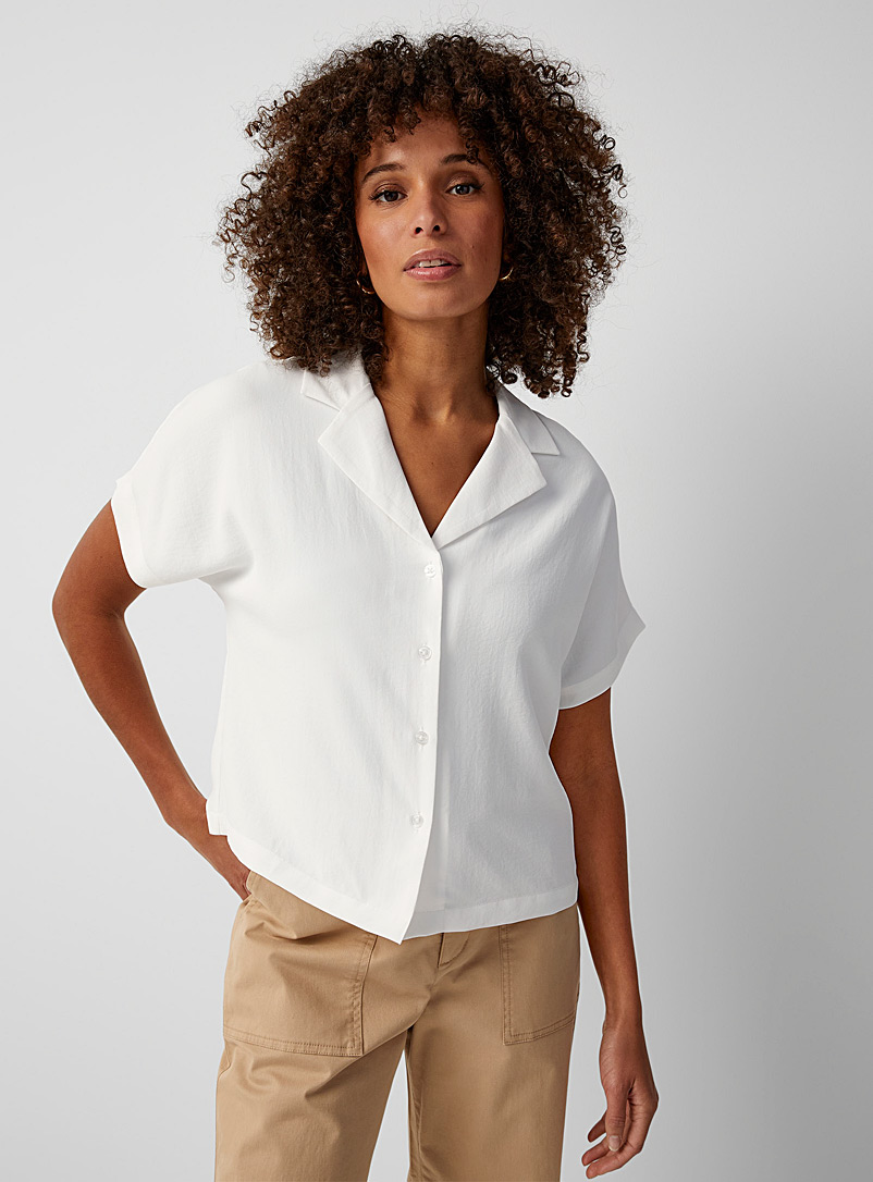 Contemporaine Off White Notch-collar flowy boxy-fit shirt for women