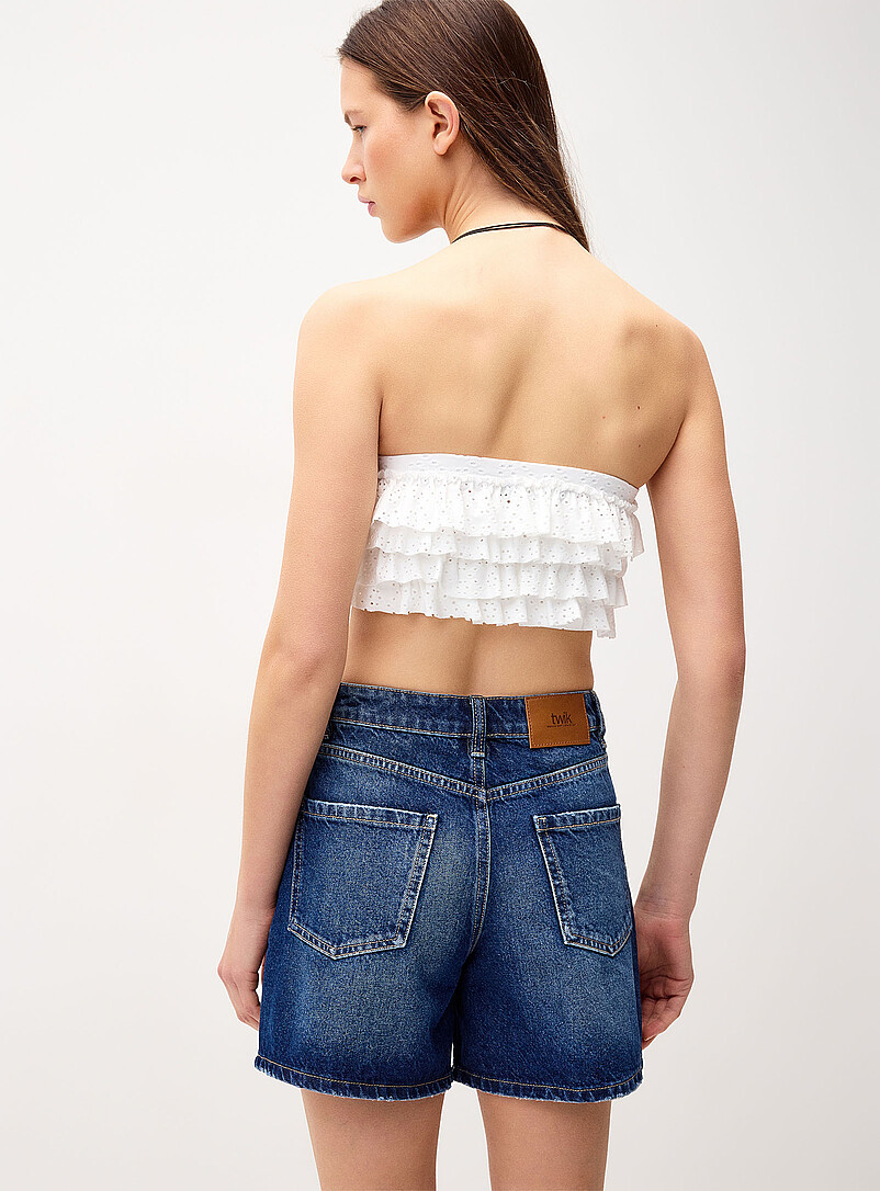 Twik: Le short mom denim taille haute Lav&eacute; fonc&eacute; pour femme