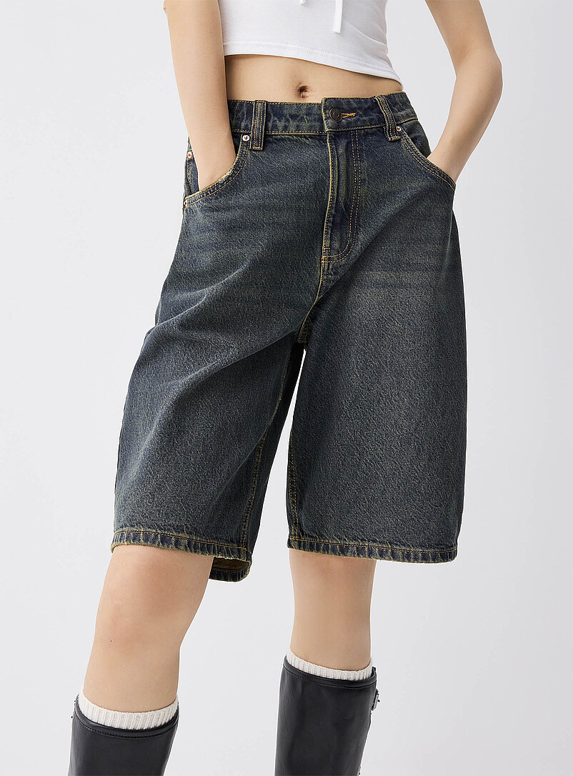 Twik Off White Accent-stitched jort for women