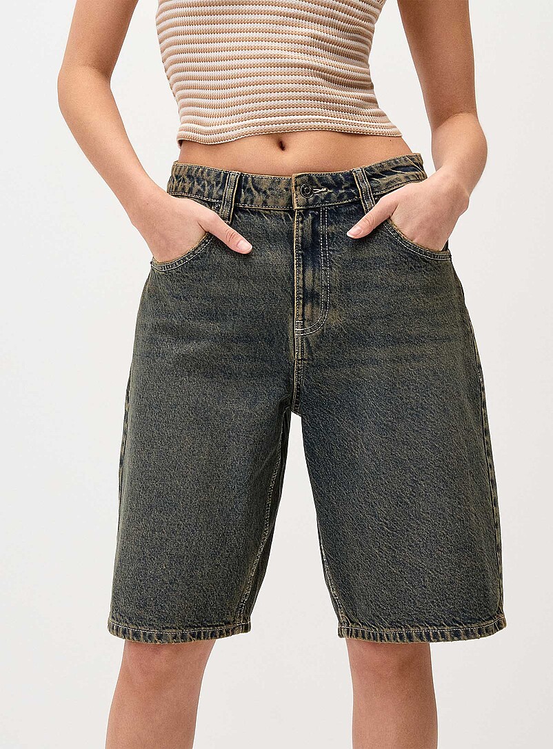 Twik Off White Accent-stitched jort for women