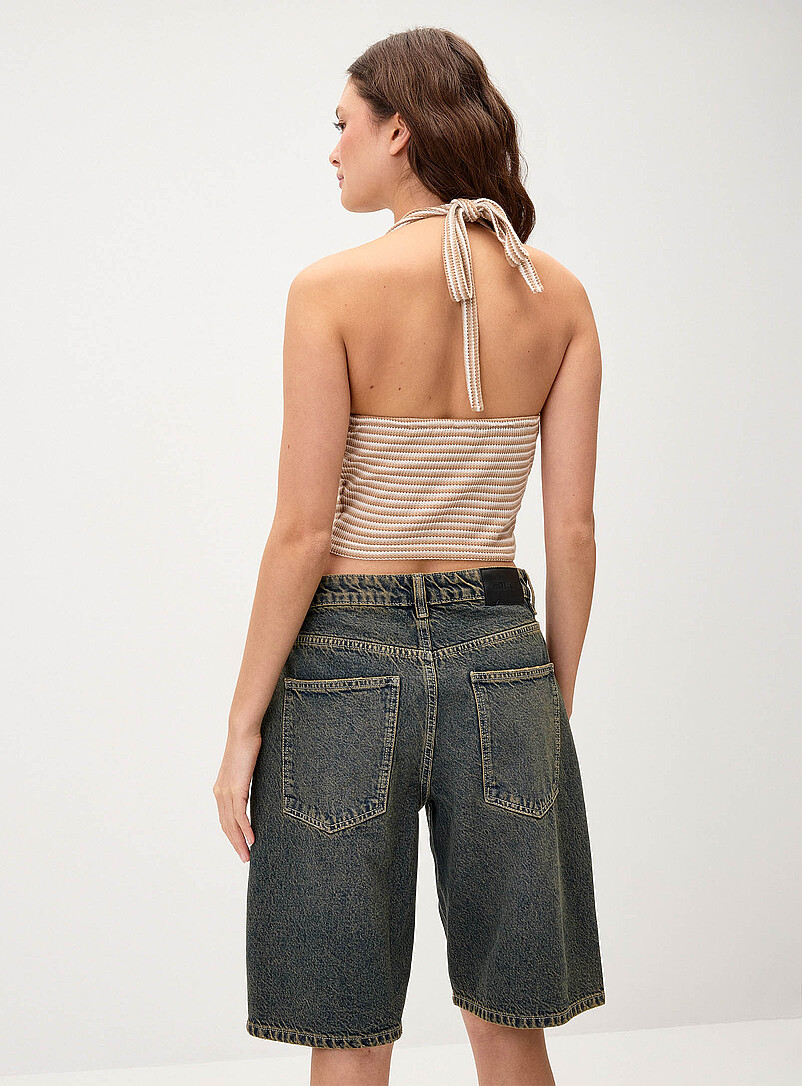 Twik: Le <i>jort</i> denim coutures accent Blanc cass&eacute; pour femme