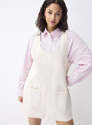 Twik Off White Denim apron dress with pockets for women