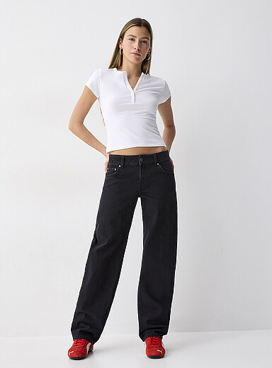 Twik: Le jean droit taille basse <b>Coupe Indie</b> Effet sali pour femme