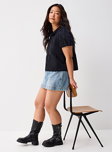 Twik: La minijupe-short jean Lav&eacute; clair pour femme