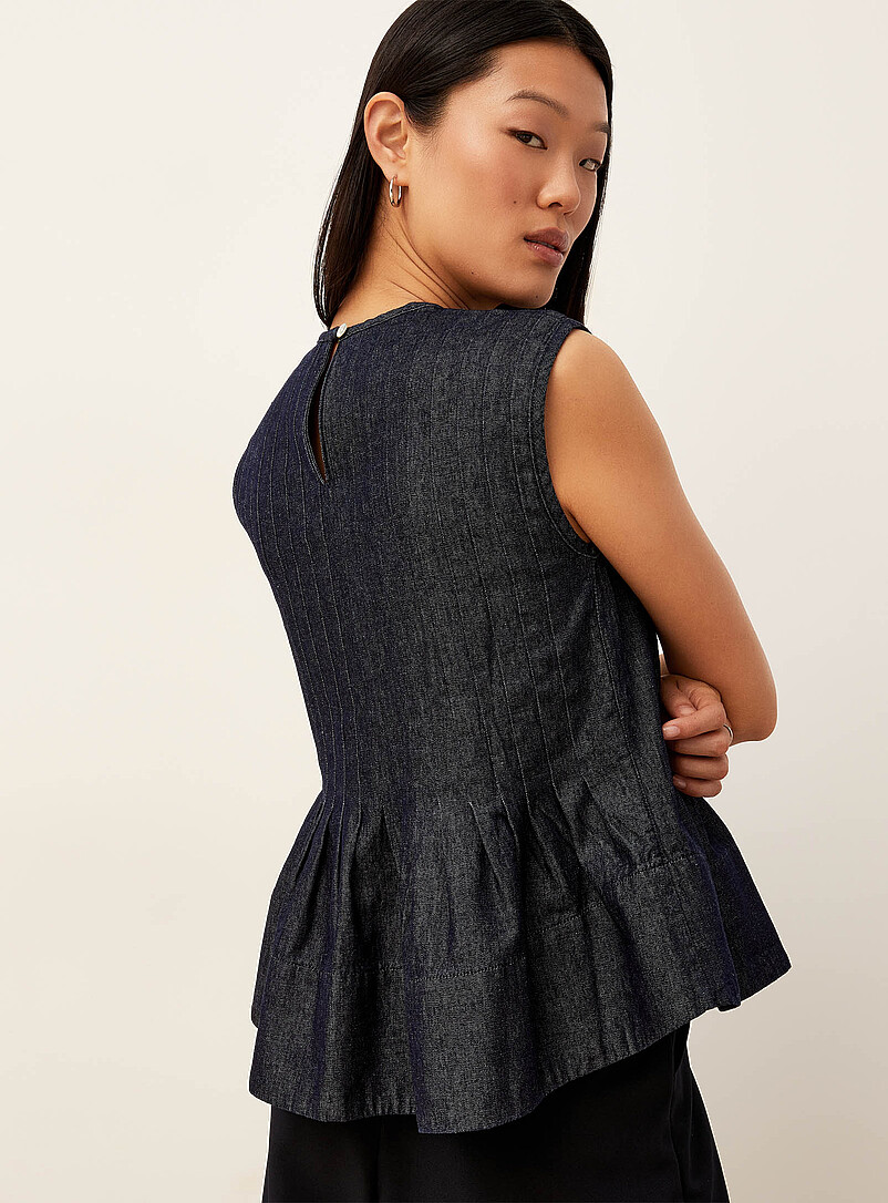 Ic&ocirc;ne: La camisole denim l&eacute;ger taille basque Bleu p&acirc;le - Bleu ciel pour femme