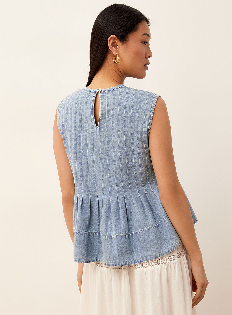 Ic&ocirc;ne: La camisole denim l&eacute;ger taille basque Bleu p&acirc;le - Bleu ciel pour femme