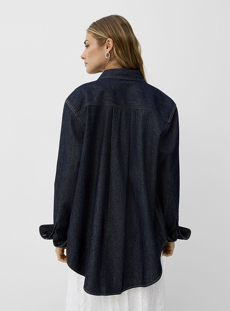 Ic&ocirc;ne Blue Lightweight denim patch pocket loose shirt for women