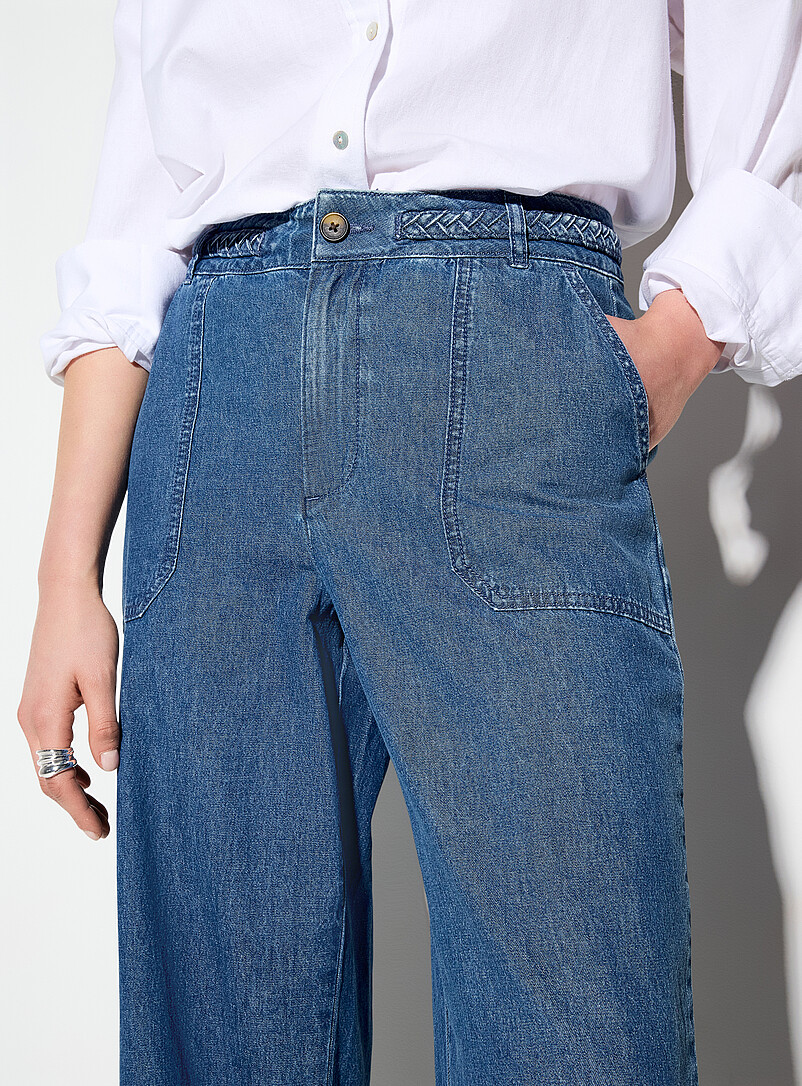 Ic&ocirc;ne: Le jean large ceinture tress&eacute;e denim l&eacute;ger Bleu pour femme