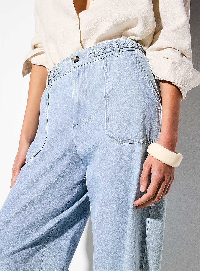 Ic&ocirc;ne: Le jean large ceinture tress&eacute;e denim l&eacute;ger Bleu pour femme