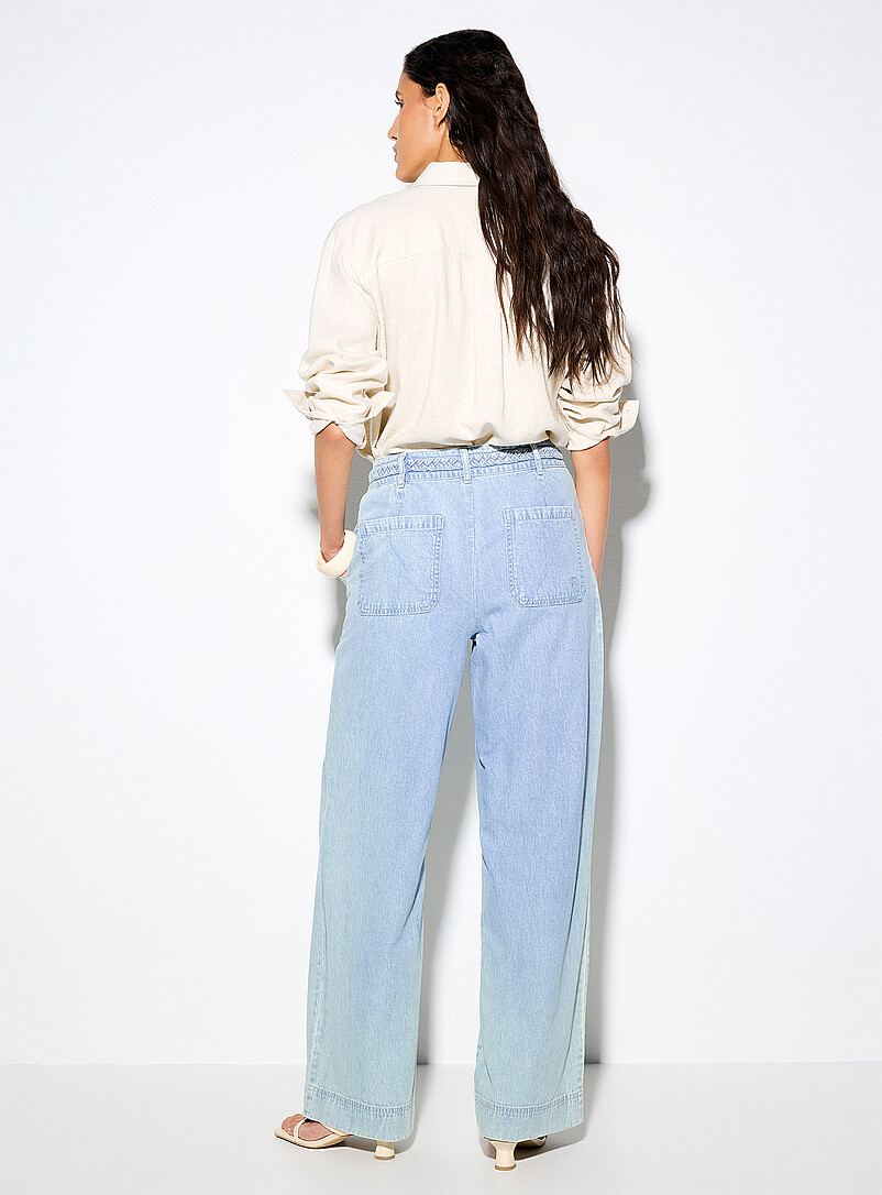 Ic&ocirc;ne: Le jean large ceinture tress&eacute;e denim l&eacute;ger Bleu pour femme
