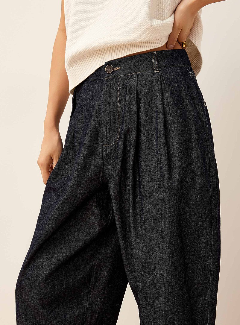 Ic&ocirc;ne: Le jean ballon &agrave; plis denim l&eacute;ger Bleu pour femme