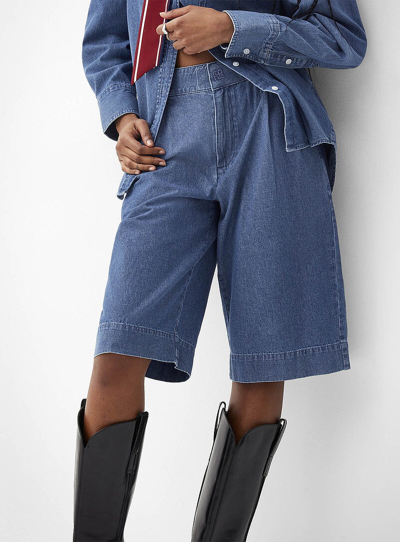 Ic&ocirc;ne: Le bermuda &agrave; plis denim l&eacute;ger Bleu pour femme