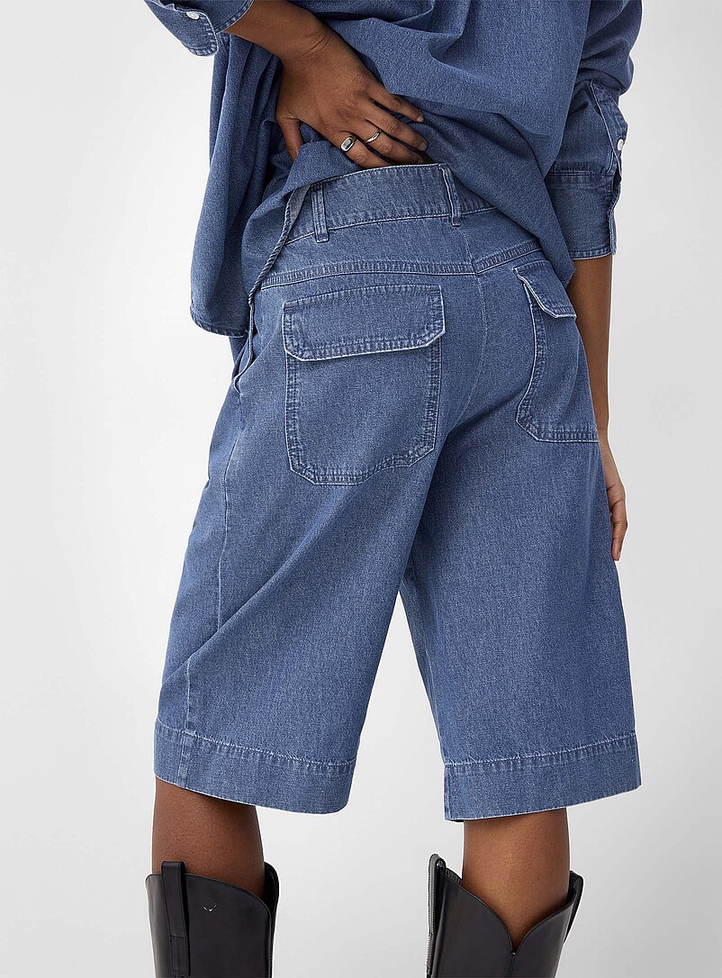 Ic&ocirc;ne: Le bermuda &agrave; plis denim l&eacute;ger Bleu pour femme