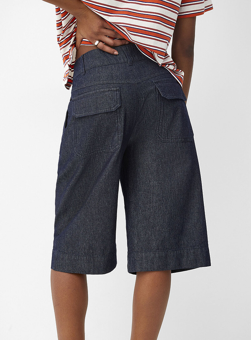 Ic&ocirc;ne: Le bermuda &agrave; plis denim l&eacute;ger Bleu pour femme