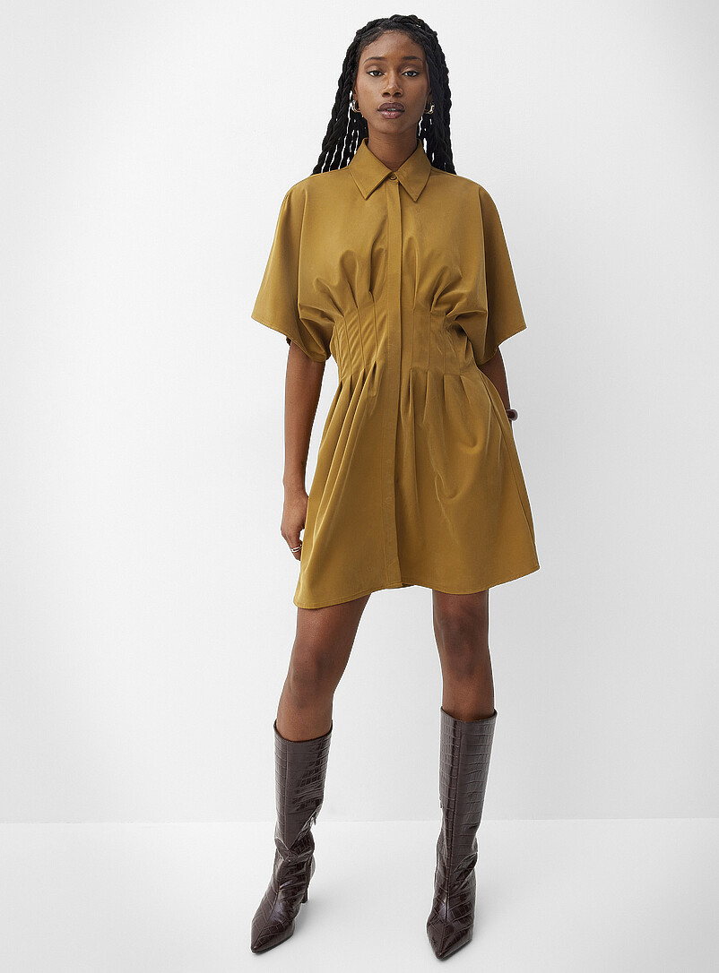 Ic&ocirc;ne: La minirobe cintr&eacute;e &agrave; plis Vert fonc&eacute; - Mousse pour femme
