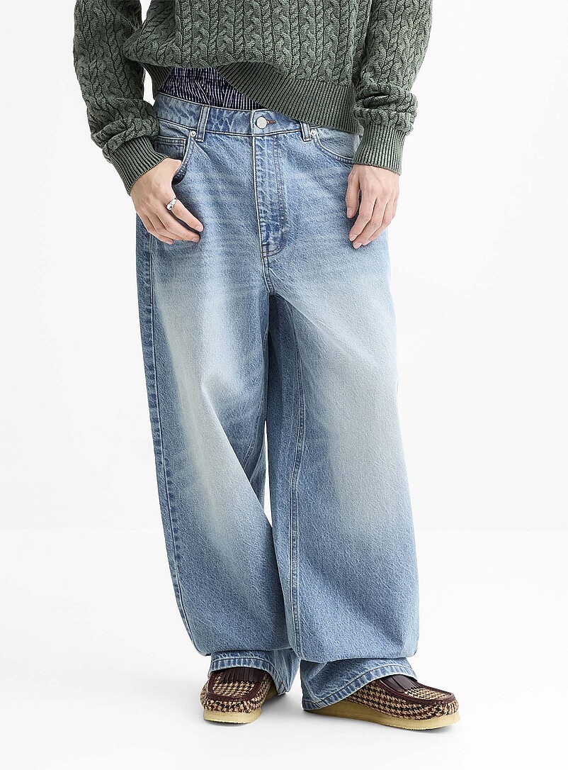 Djab: Le jean 5 poches bleu d&eacute;lav&eacute; <b>Coupe Camden - Ample</b> Bleu pour homme