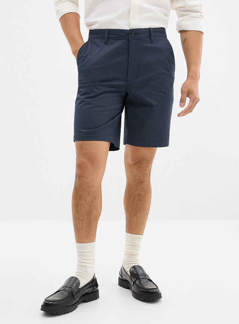 Le 31 Navy/Midnight Blue Semi-plain chino Bermudas <b>Inseam: 9" (23 cm)</b> for men