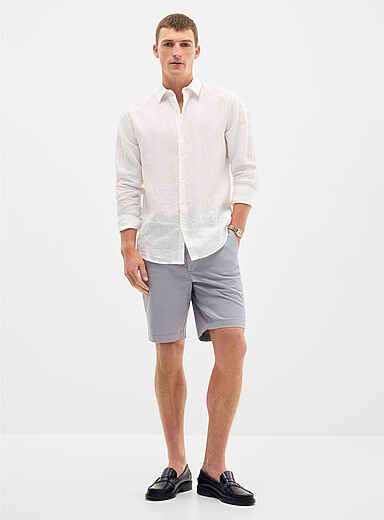 Le 31 Light Grey Semi-plain chino Bermudas <b>Inseam: 9" (23 cm)</b> for men