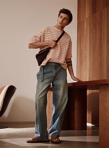 Faded-blue belted jean <b>Bristol fit - Loose</b>