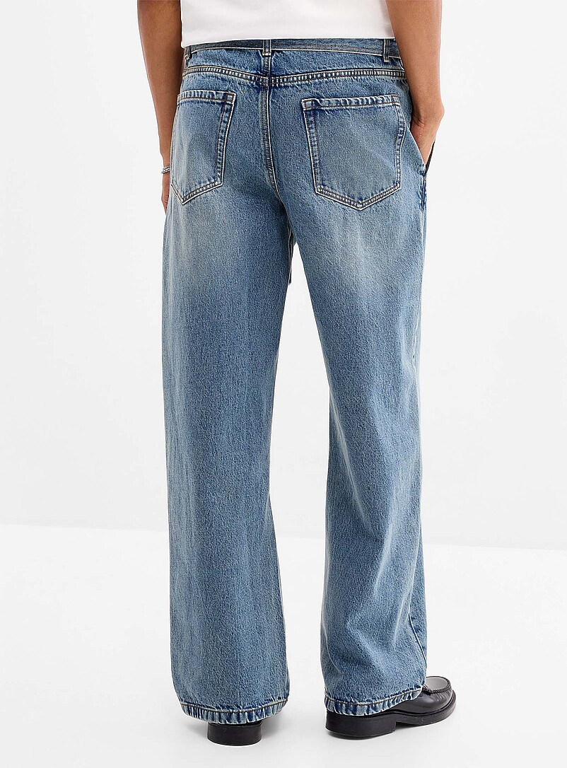 Le 31: Le jean ceintur&eacute; bleu d&eacute;lav&eacute; <b>Coupe Bristol - Ample</b> Bleu pour homme