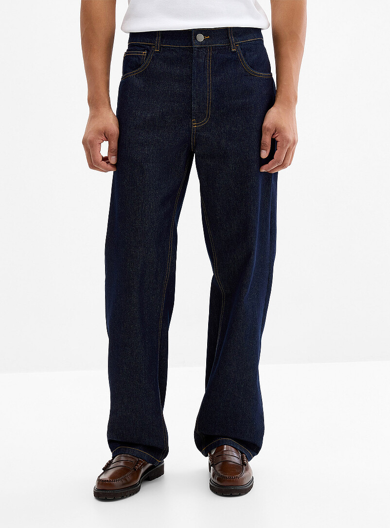 Le 31: Le jean indigo surpiqu&eacute; ocre <b>Coupe New York - Droite</b> Bleu marine - Bleu nuit pour homme