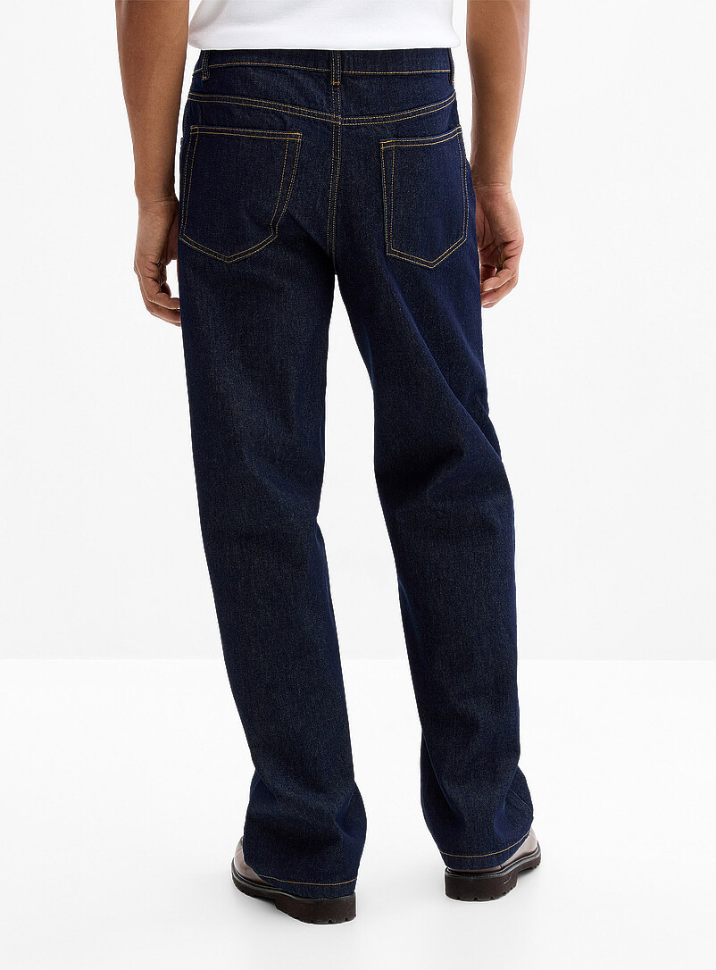 Le 31: Le jean indigo surpiqu&eacute; ocre <b>Coupe New York - Droite</b> Bleu marine - Bleu nuit pour homme