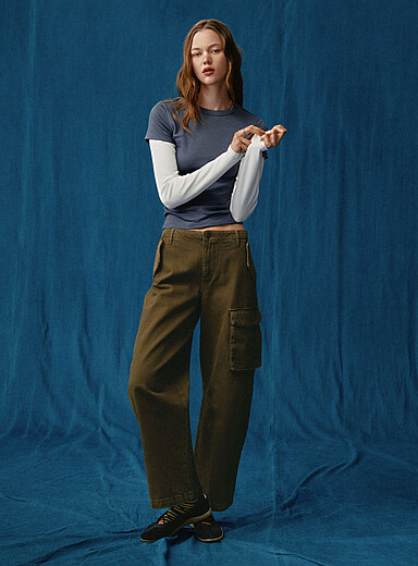 Twik: Le jean poches cargo <b>Coupe ballon cargo</b> Kaki - Sauge - Olive pour femme