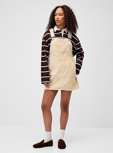 Twik Ivory/Cream Beige Corduroy overalls dress for women