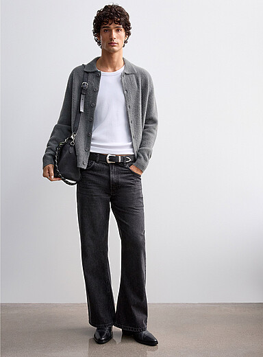 Le 31 Black Faded black jean <b>Barcelona fit - Relaxed flared</b> for men
