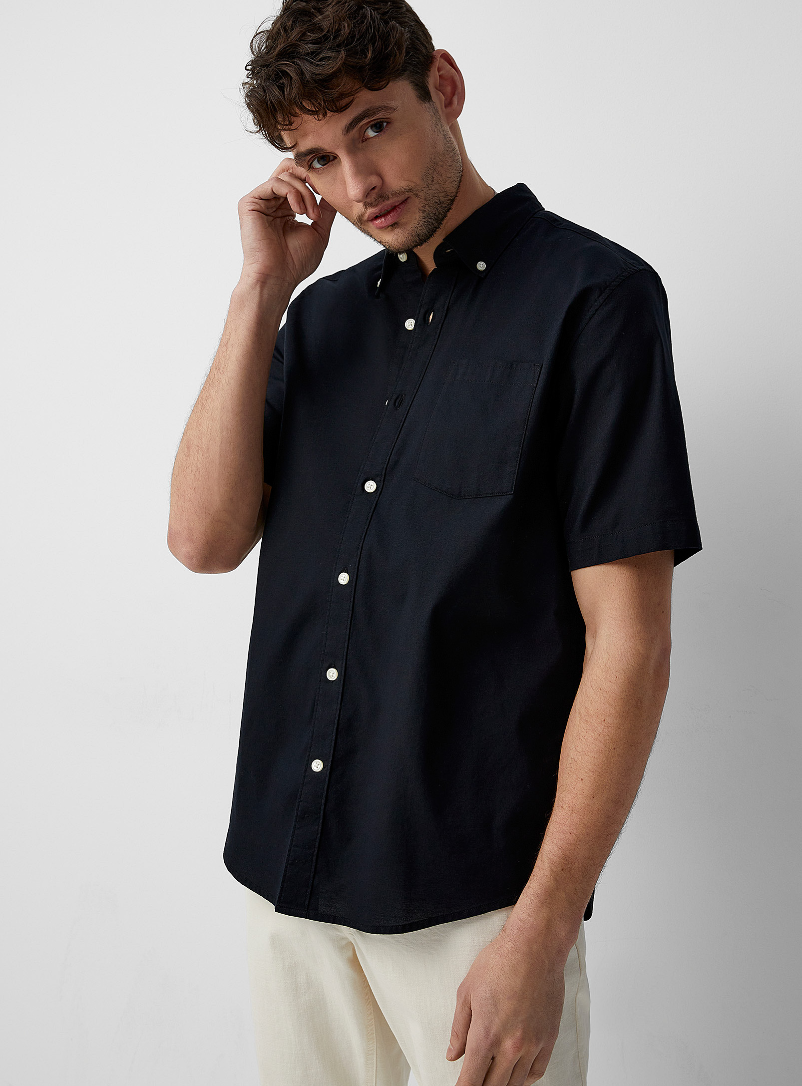 Le 31 Short-sleeve Oxford Shirt Modern Fit In Black