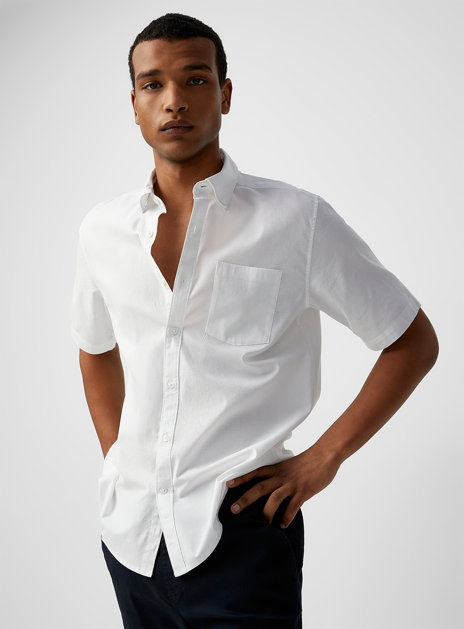 Le 31 Short-sleeve Oxford Shirt Modern Fit In White