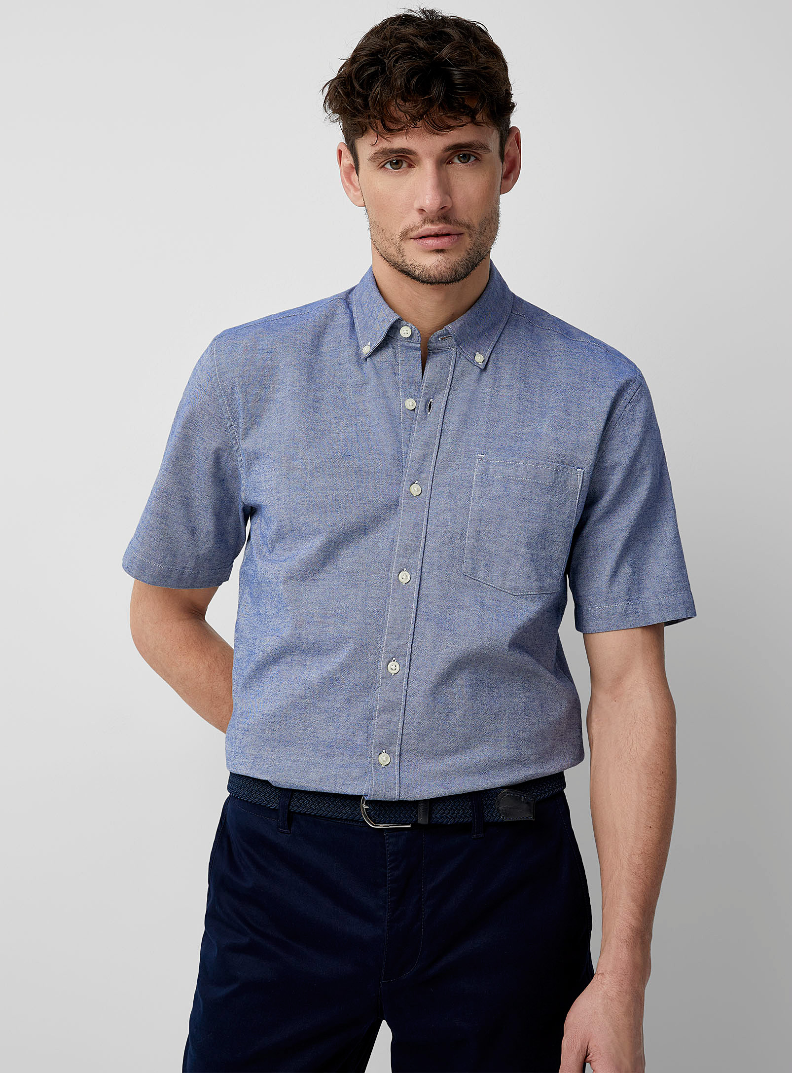 Le 31 Short-sleeve Oxford Shirt Modern Fit In Dark Blue