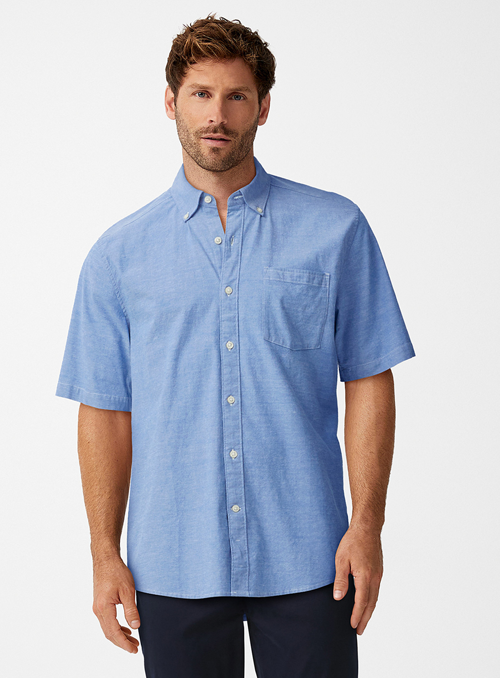 Le 31 Short-sleeve Oxford Shirt Modern Fit In Baby Blue