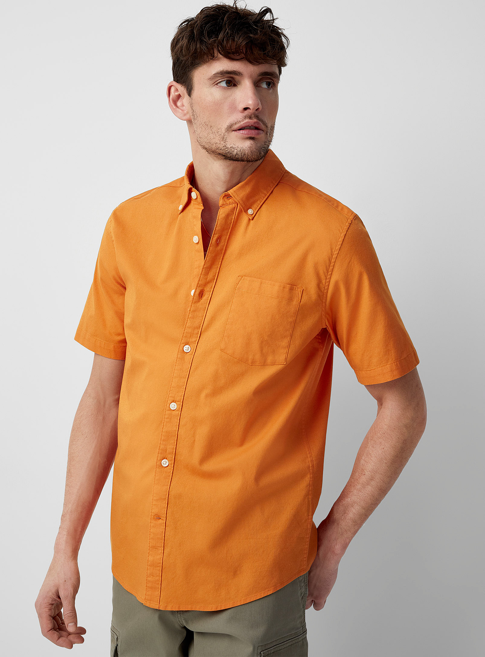 Le 31 Short-sleeve Oxford Shirt Modern Fit In Orange