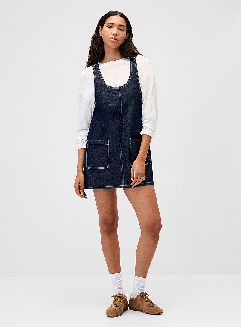 Denim apron dress with pockets product image (primary)